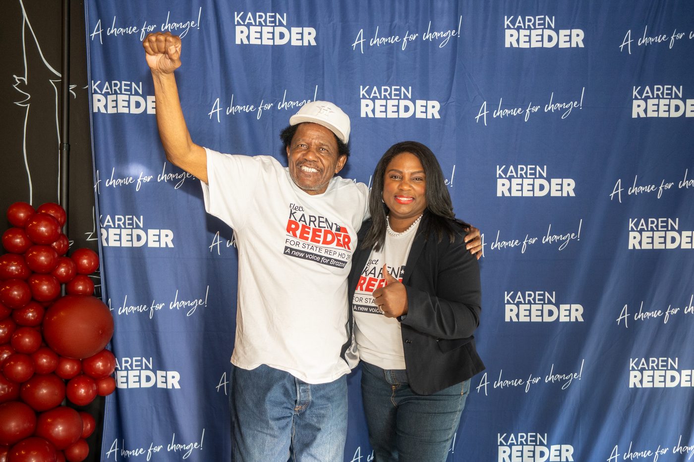 Karen Reeder with a supporter at a campaign event